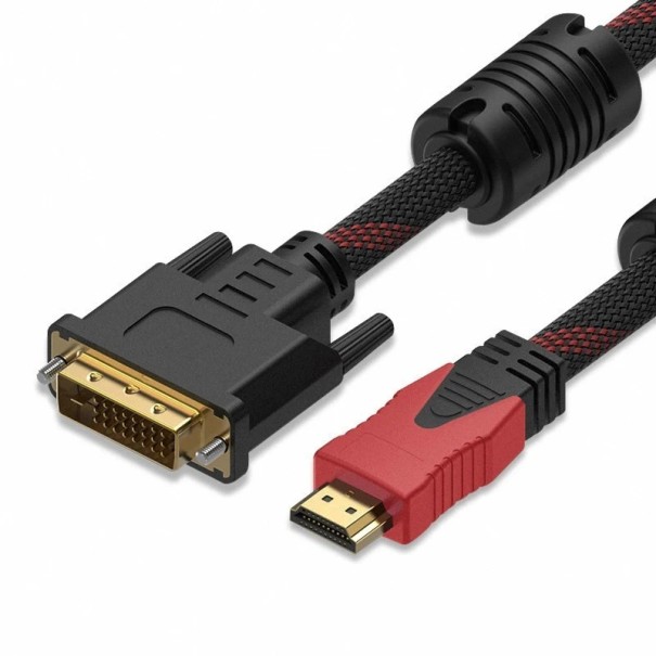 Adattatore DVI 24+5 maschio a HDMI maschio 1,5 m Cavo tessile bidirezionale nero-rosso Full HD Collegamento monitor e scheda grafica 1
