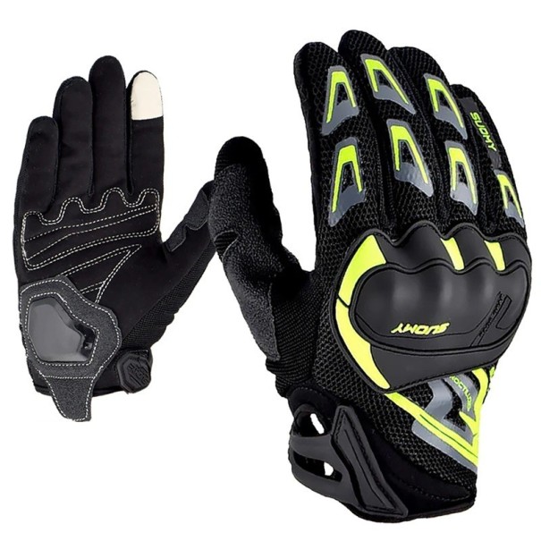 Ademende motorhandschoenen met volledige vingers, unisex antislip racehandschoenen, stijlvolle, duurzame motorhandschoenen voor mannen en vrouwen. groen XL