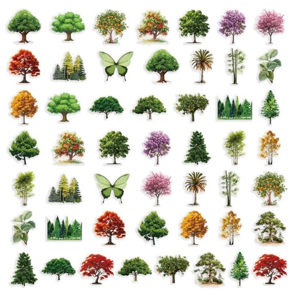 Adesivi con motivi di piante e alberi forestali 50 pz 6x6,1 cm colorati per scrapbook diario notebook decorazione creazione album 1