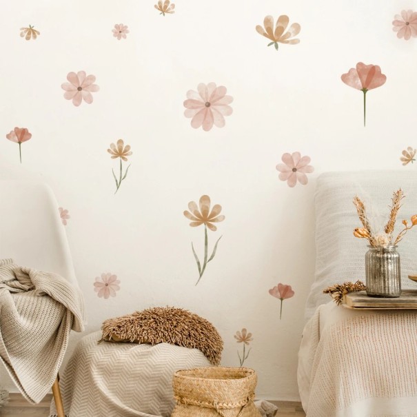 Adesivi da parete fiori 60 x 30 cm Vinile opaco traslucido Decorazione floreale delicata per interni Applicazione semplice Decorazione per pareti 1