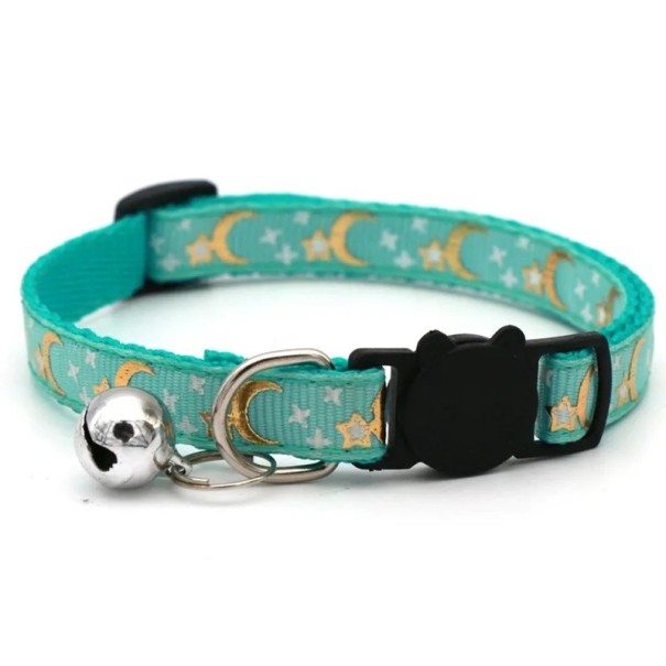 Adjustable Cat Collar with Stars and Moons 23 cm Safety Buckle Bell Pendant Comfortable Slim Design green