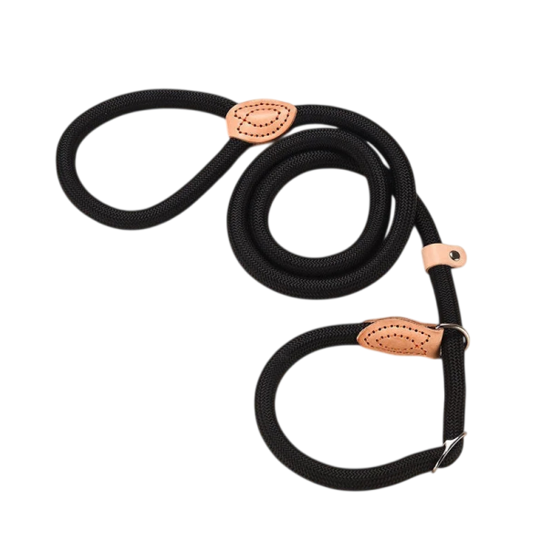 Adjustable Dog Lead with Collar 2-in-1 and Hand Loop Size 0.8 x 150 cm Adjustable Slip Loop with Sliding Neck Circumference black