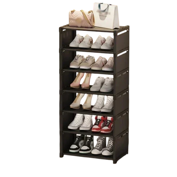 Adjustable Multi-Layer Shoe Organiser Practical Stand with Shelves for Space Saving 107x42x26 cm black