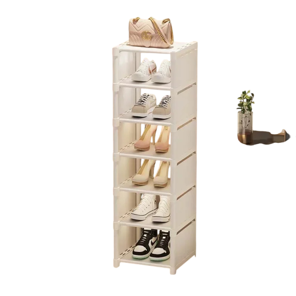 Adjustable Multi-Layer Shoe Organiser Practical Stand with Shelves for Space Saving Modern Design Dimensions 107x27x26 cm white