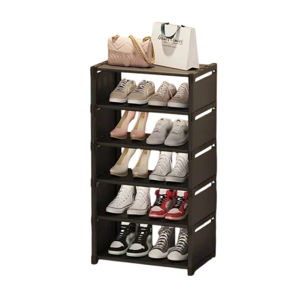 Adjustable Multi-Layer Shoe Organiser Practical Stand with Shelves for Space Saving Modern Design Dimensions 90x42x26 cm black