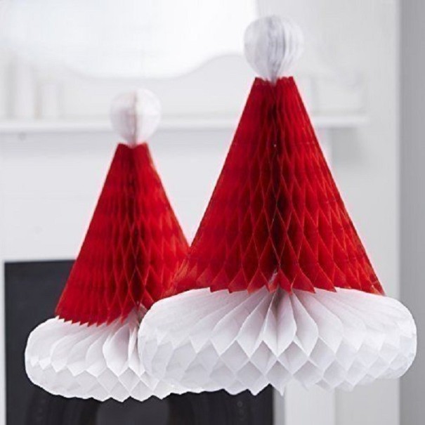Adorno de papel gorro de Papá Noel 3 uds. 1