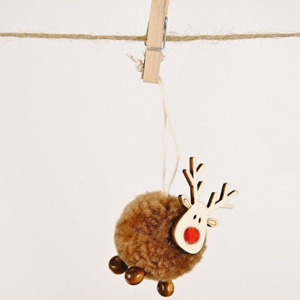 Adorno navideño colgante reno 5 x 5 cm marrón