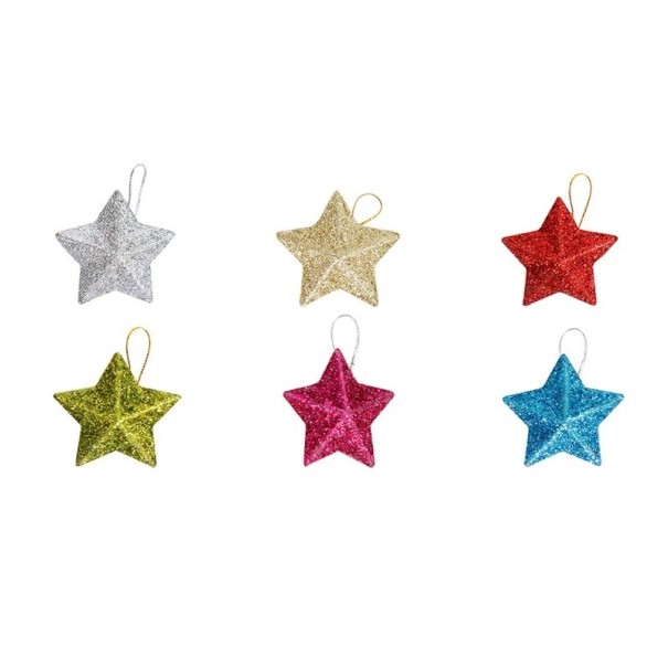 Adornos brillantes multicolores para Navidad, estrellas doradas para árbol de Navidad, adornos para árbol de Navidad, estrellas colgantes, estrellas plateadas para colgar, 5 x 5 cm, 6 unidades multicolor