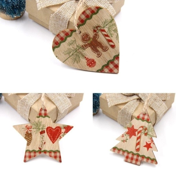 Adornos navideños de madera 9 piezas 21