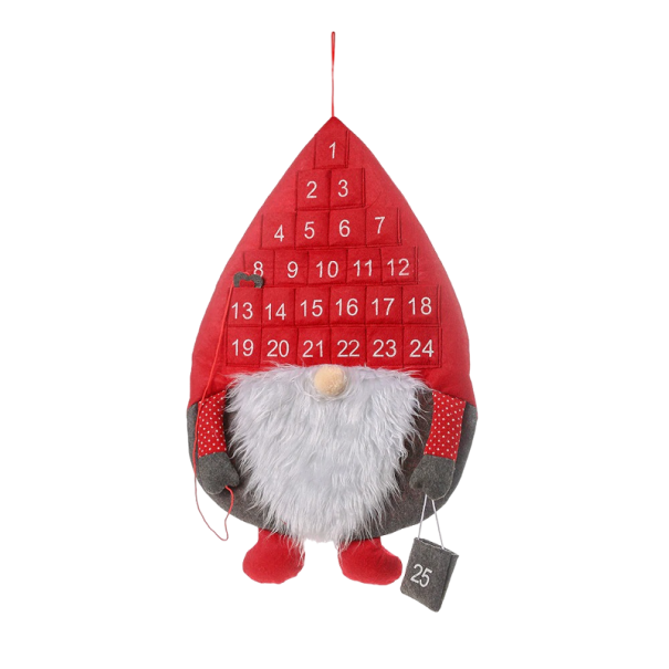 Adventný kalendár škriatok 40 x 40 cm červená