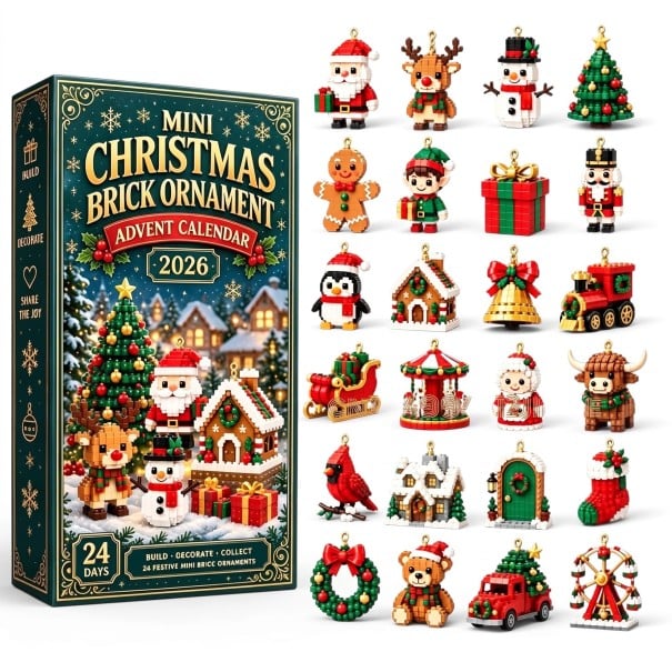 Adventskalender 2026 Bouwset 24 kerstfiguren van blokjes Met ophanglus Hoogte 7–9 cm Versieringen voor de kerstboom 1