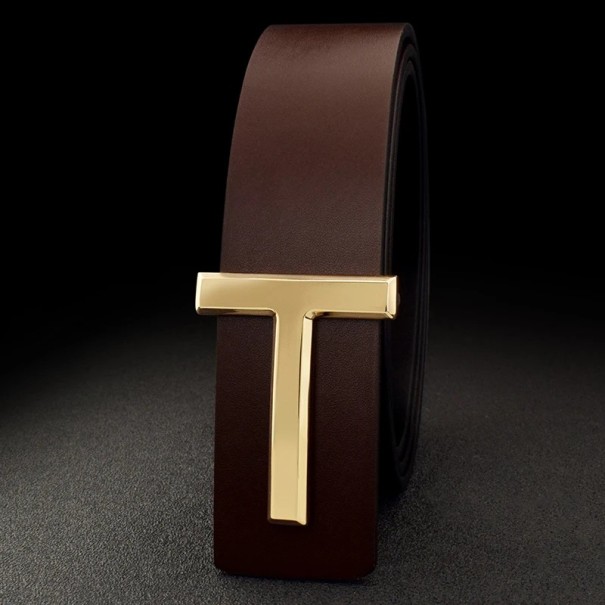 Ægte læderbælte til mænd, 3,7 cm, med guldmetalspænde, elegant klassisk stil, moderigtigt tilbehør til jakkesæt eller jeans. brun