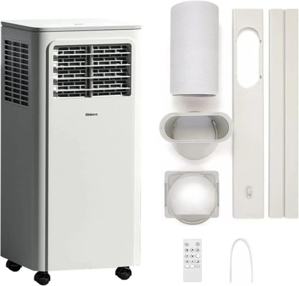 Aer condiționat mobil pe roți 7000 BTU cu temporizator de 24 de ore și temperatură reglabilă între 16-32°C pentru răcirea camerelor de locuit
