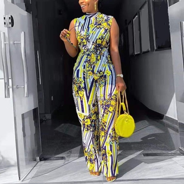 Ærmeløs jumpsuit med blomsterprint til kvinder S