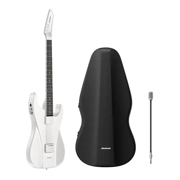 AeroBand guitarra eléctrica e acústica com microfone e estojo Cordas de silicone Jogo sem dor Ferramenta de aprendizagem Design neutro branco