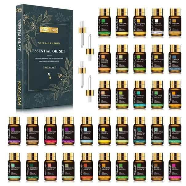 Æteriske oliesæt 35×5 ml Gaveæske Massage- og aromaolier Duftlysfremstilling Naturlige dufte Aromaterapi Afslapning 1