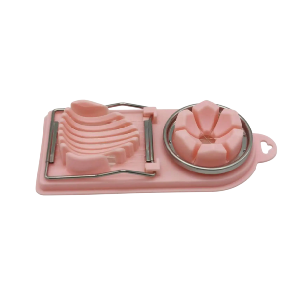 Affettaverdure multifunzionale in acciaio inossidabile e plastica 20 x 9 cm Affettatore a fette e a spicchi Utensile da cucina per uova, funghi, kiwi rosa