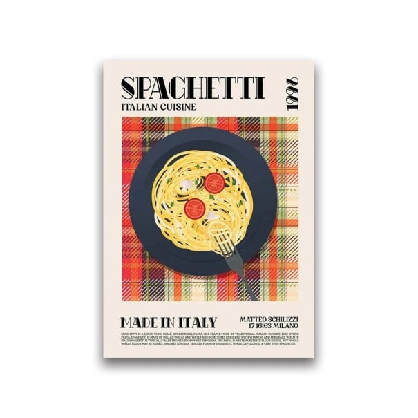 Affiche décorative murale avec motif de spaghetti 20 × 30 cm impression sur toile motif gastronomique coloré cuisine italienne décoration 1