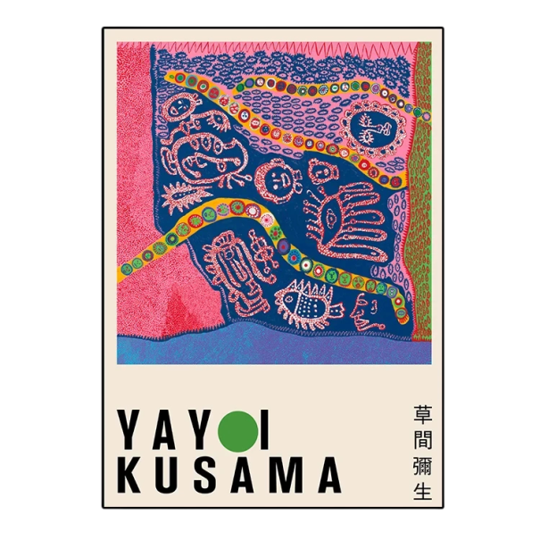 Affiche décorative murale style Yayoi Kusama points abstraites 50 x 70 cm impression sur toile motif rose et bleu sans cadre pour intérieur 1