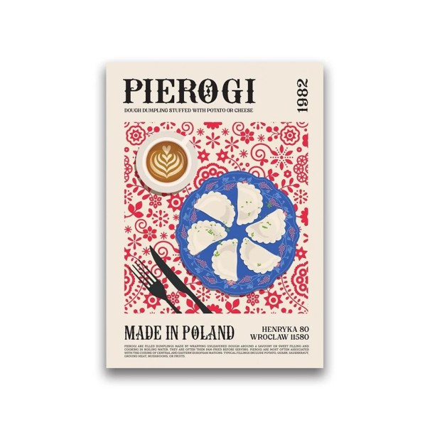 Affiche design 30 x 40 cm Pirogues polonaises Gastronomie mondiale Affiche culinaire Impression sur toile Toile douce Sans cadre 1