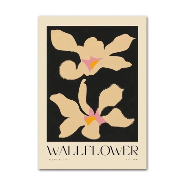 Affiche moderne pour mur fleurs Wallflower avec texte 50 × 70 cm impression sur toile noir beige motif minimaliste décoration intérieure sans cadre 1