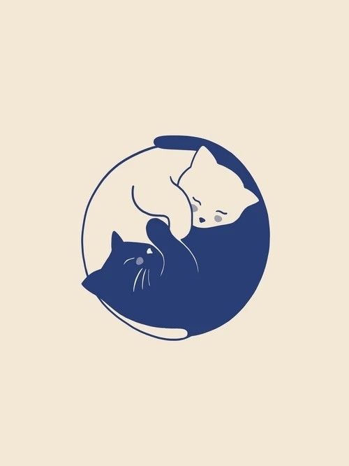 Affiche murale avec illustration de deux chats en cercle 20x30 cm toile sans cadre beige et bleu décoration minimaliste pour intérieur 1