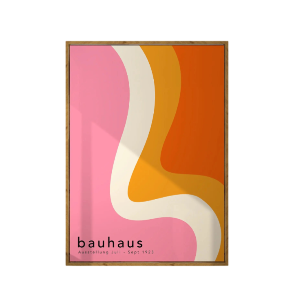 Affiche murale minimaliste 40 x 60 cm Bauhaus abstraite rose blanche orange vague Tableau moderne impression sur toile sans cadre 1