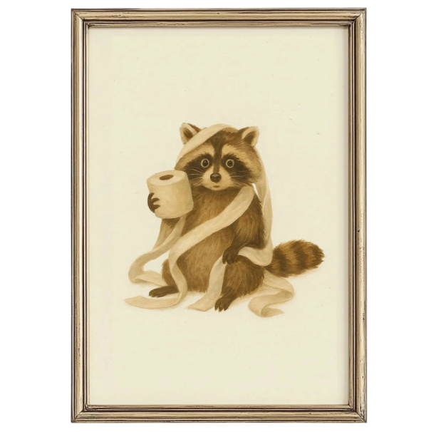 Affiche murale raton laveur avec papier toilette 50 x 70 cm impression sur toile décoration brune sans cadre décoration murale de salle de bain 1