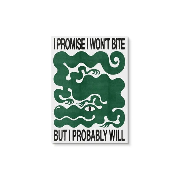 Affiche verte 40x60 cm Impression d’art avec l’inscription Je promets que je ne mordrai pas Illustration de tentacules Décoration murale moderne 1