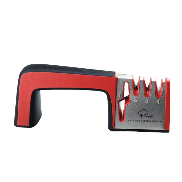 Afilador manual de cuchillos y tijeras rojo