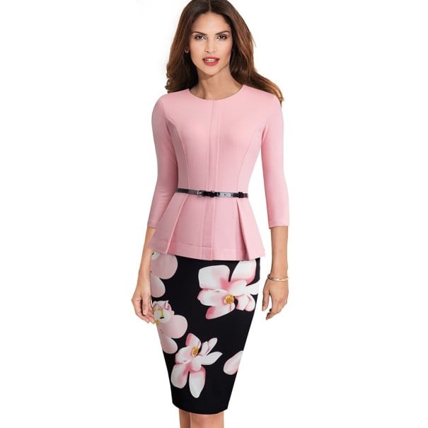Aftenkjole med blomster rosa L