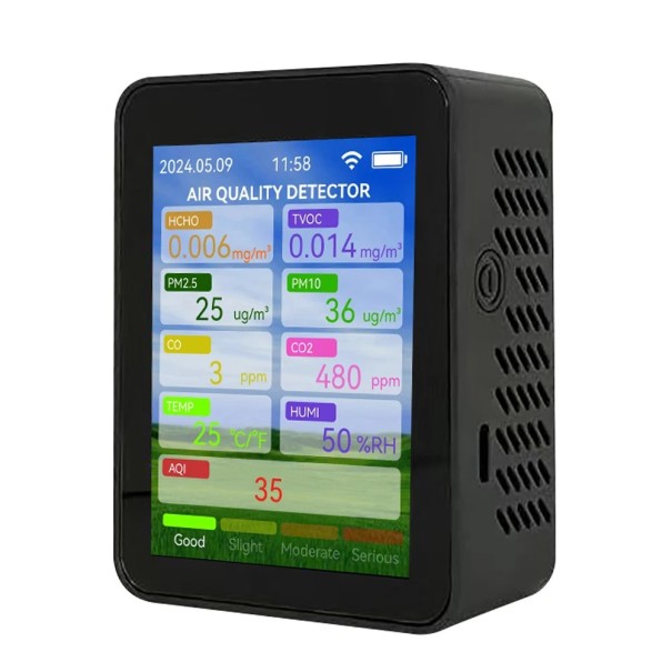 Air Quality Meter 7 x 3.5 x 9 cm Portable Home Air Detector with Display and Wireless Connection black