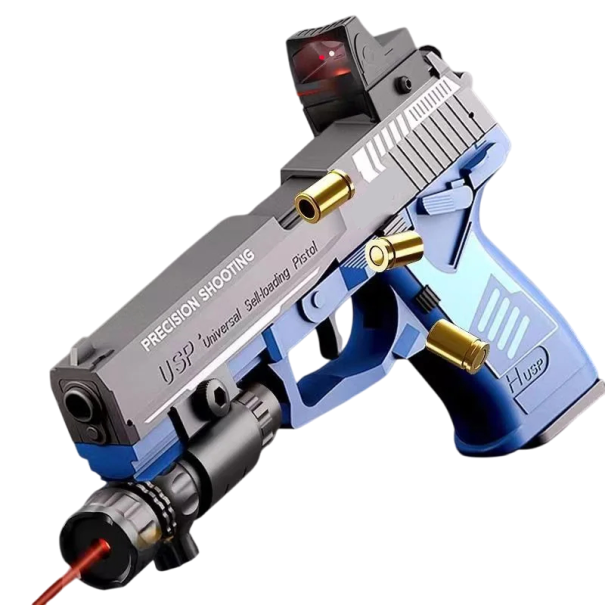 Airsoftová pištoľ Detská zbraň s laserom 20 guľkami 6 projektilov Dostrel 10 m Plastová pištoľ Bezpečná hračka pre chlapcov modrá