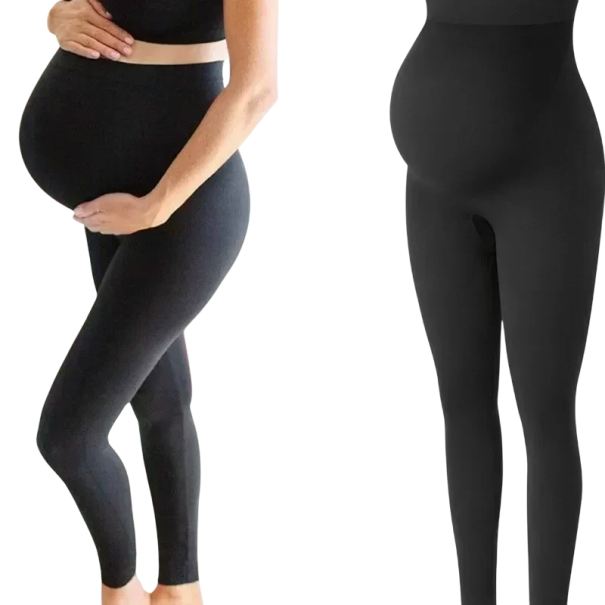 Äitiysneulotut leggingsit, ohuet ja mukavat elastiset leggingsit raskaana oleville naisille, tiukat äitiyshousut korkealla vyötäröllä, pehmeät ja joustavat äitiysvaatteet musta M