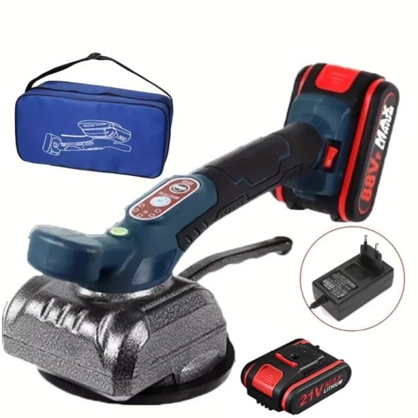 Akku-Vibrationsfliesenleger 21V 800 W mit Saugnapf 125 mm blau schwarz rot für Fliesen und Bodenbeläge