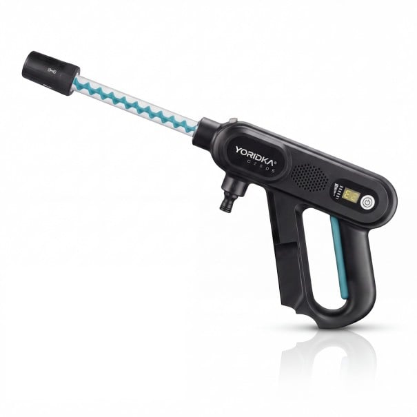 Akkumulátoros magasnyomású autómosó 220 bar Akkumulátor nélkül Kefe nélküli motor 4,1 l/perc 5 az 1-ben fúvóka Habfújó tartály Fekete Autó és járda 1