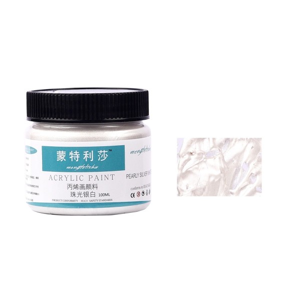 Akrylmaling perlemorsfarvet 100 ml sølv
