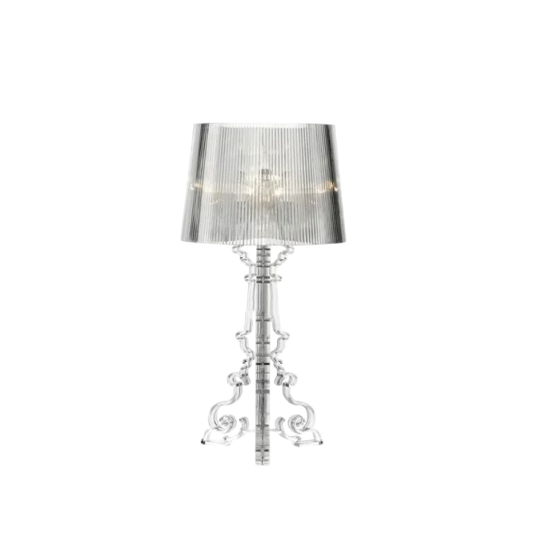 Akrylová stolní lampa s ornamentálním podstavcem, 51 x 25 cm, E27, teplé bílé světlo, transparentní, dekorace do ložnice a obývacího pokoje průhledná