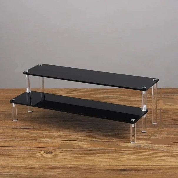 Akrylowy stojak 2 poziomy 40 × 14,5 × 10 × 8 cm czarny organizer na figurki perfumy biżuterię półki na wystawę przedmiotów kolekcjonerskich 1