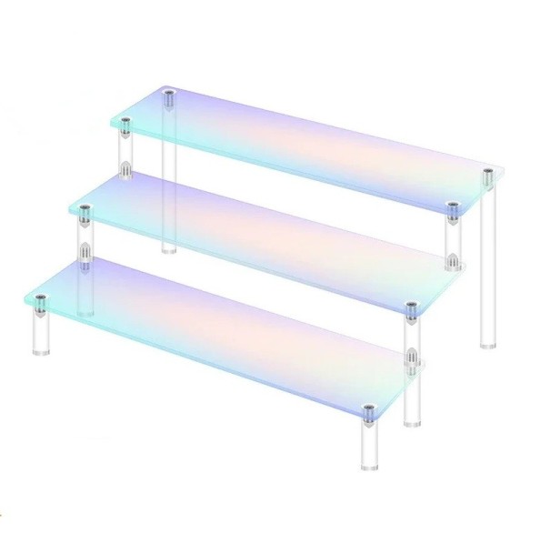 Akrylowy stojak 3 poziomy 20 × 8 × 15 × 20 cm różowy organizer na figurki perfumy biżuterię wielopoziomowa półka do wystawiania przedmiotów kolekcjonerskich 1