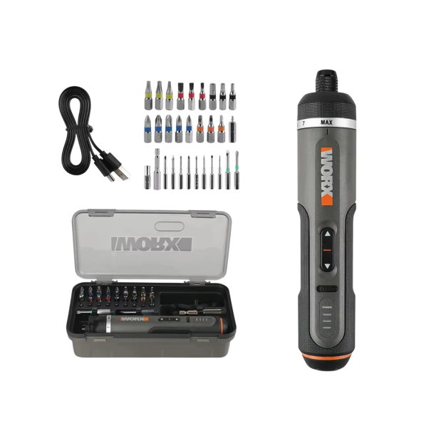 Aku elektrický šroubovák 4V 19 cm sada 30 bitů USB-C 7 stupňů momentu LED osvětlení s kufříkem pro montáž a opravy 1