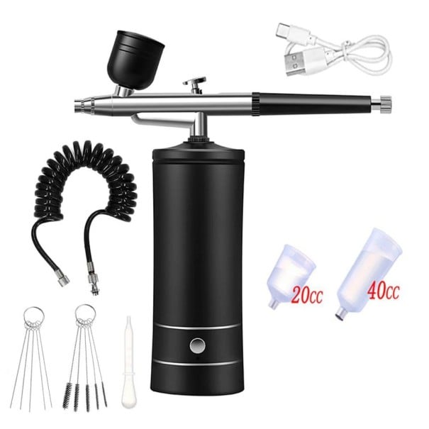 Aku mini stříkací pistole s kompresorem USB nabíjecí 20cc 40cc elektrická pro lakování modelů dílnu garáž hobby černá