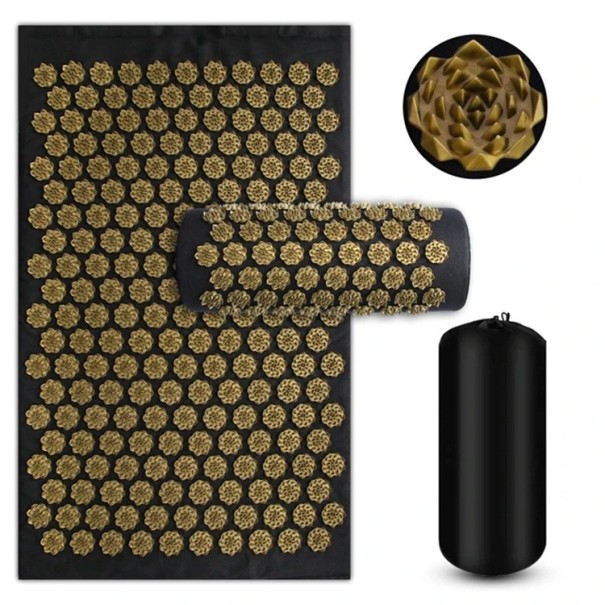 Akupressurmatte mit Kissen 68x42 cm Kuznetsov Applikator Sensi Massagenadeln Entspannung beim Yoga Pilates Fitness Fußmassage golden