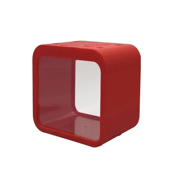 Akvarium med LED-belysning 13 x 8 x 13 cm Lille akvarium til fisk Dekorativt akvarium med farverig LED-belysning Mini-akvarium til lejligheden rød