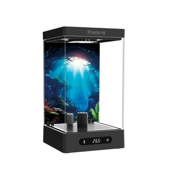 Akvárium pre betty s LED svetlom a ohrevom 11,4 x 12,9 x 20,5 cm Moderné akvárium pre bojovníčky Štýlová nádrž s osvetlením a kúrením čierna