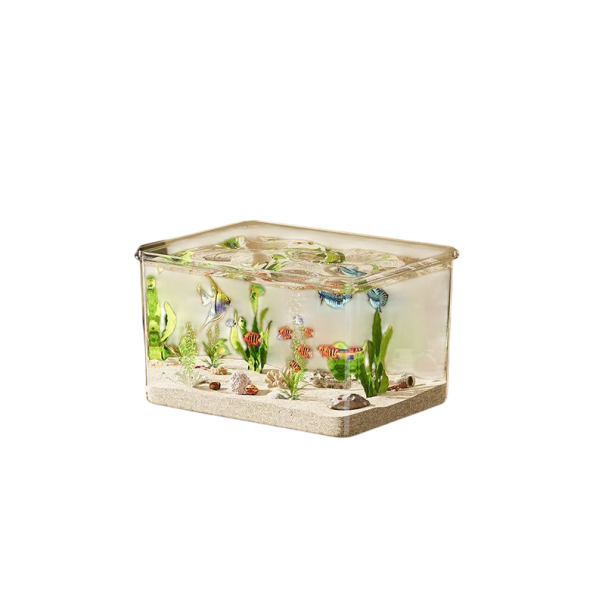 Akvárium průhledné obdélníkové s víkem Velikost M 28,5 x 22 x 16,5 cm Netoxický plast Čiré provedení Pro rybičky a domácí akvaristiku 1