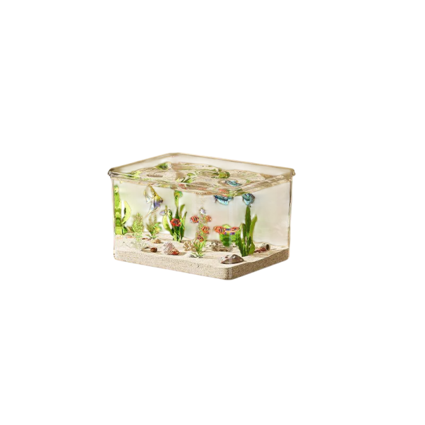 Akvárium průhledné obdélníkové s víkem Velikost S 24 x 18 x 13,8 cm Netoxický plast Čiré provedení Pro rybičky a domácí akvaristiku 1