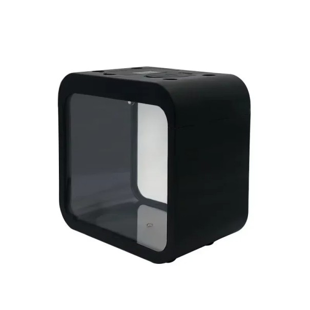 Akwarium z oświetleniem LED 13 x 8 x 13 cm Małe akwarium dla rybek Dekoracyjne akwarium z kolorowym oświetleniem LED Mini akwarium do mieszkania czarny