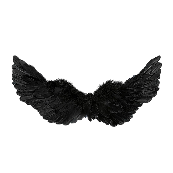 Alas de ángel negras de plumas 60 x 35 cm con correas elásticas para cosplay, fiestas, bodas, cumpleaños, Halloween, Navidad, decoración, accesorio 1
