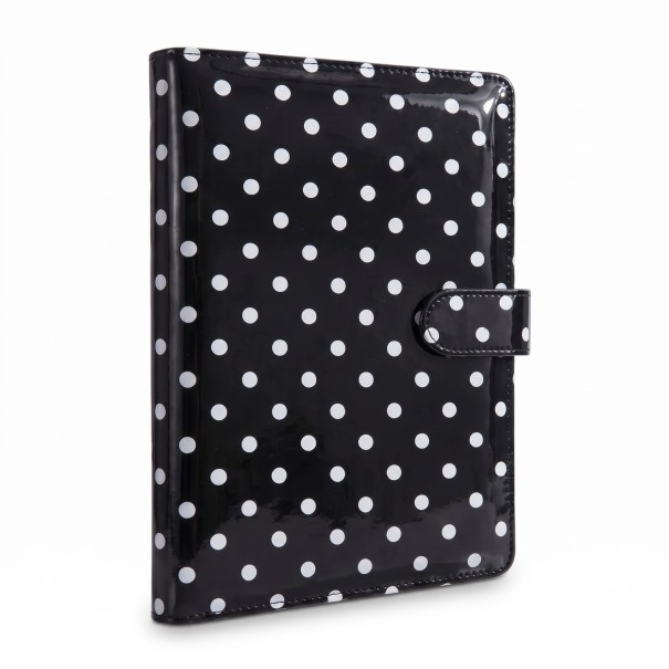 Álbum de fotos con lunares 25 hojas intercambiables con 4 bolsillos 23,3 x 18 cm Cuero PU brillante Cierre con banda Para tarjetas de fotos negro